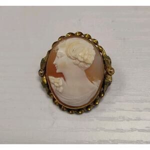 12K Gold Filled Carved Shell Cameo Left Facing Brooch Pin Vintage Can Be Pendant